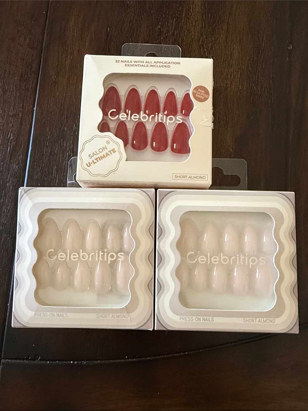 Celebritips Press-On Nails 3 Sets Short Almond